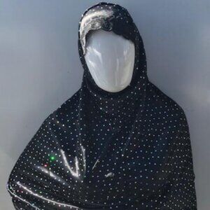 2 Piece Adult Extra Long Hijab Black Silver Polka Dots